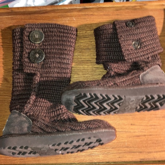 Ugg Toodler Classic Cardy Boot Brown w/ chunky sweater knit convertible shaft - Picture 1 of 6